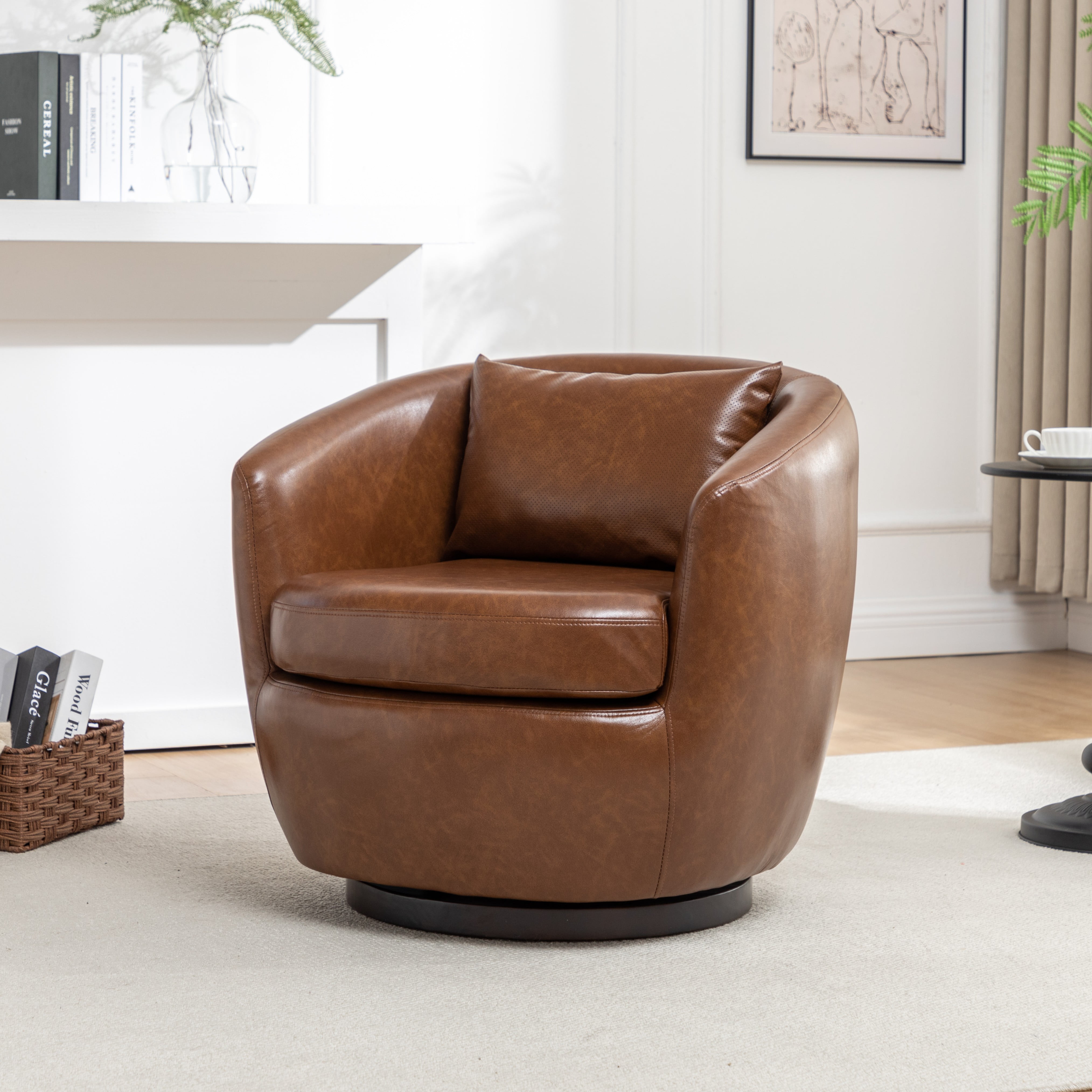 Roundhill Furniture Orenza Modern Faux Leather Swivel Barrel Accent ...