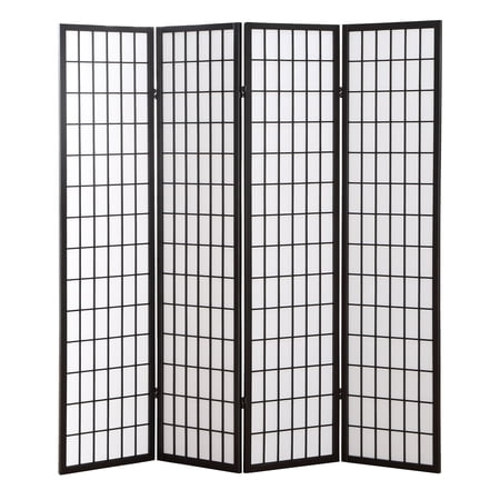 Roundhill Furniture Oriental Shoji 4 Panel Room Divider, 72" Tall, Black