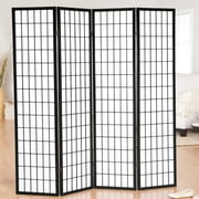 Roundhill Furniture Oriental Shoji 4 Panel Room Divider, 72" Tall, Black