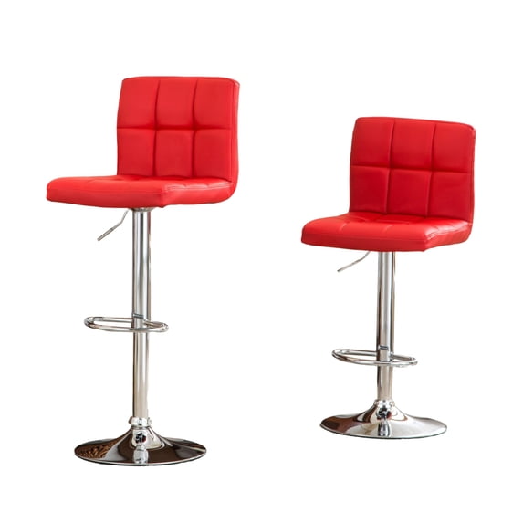 Roundhill Furniture PU Leather Adjustable Swivel Hydraulic Bar Stools in Red