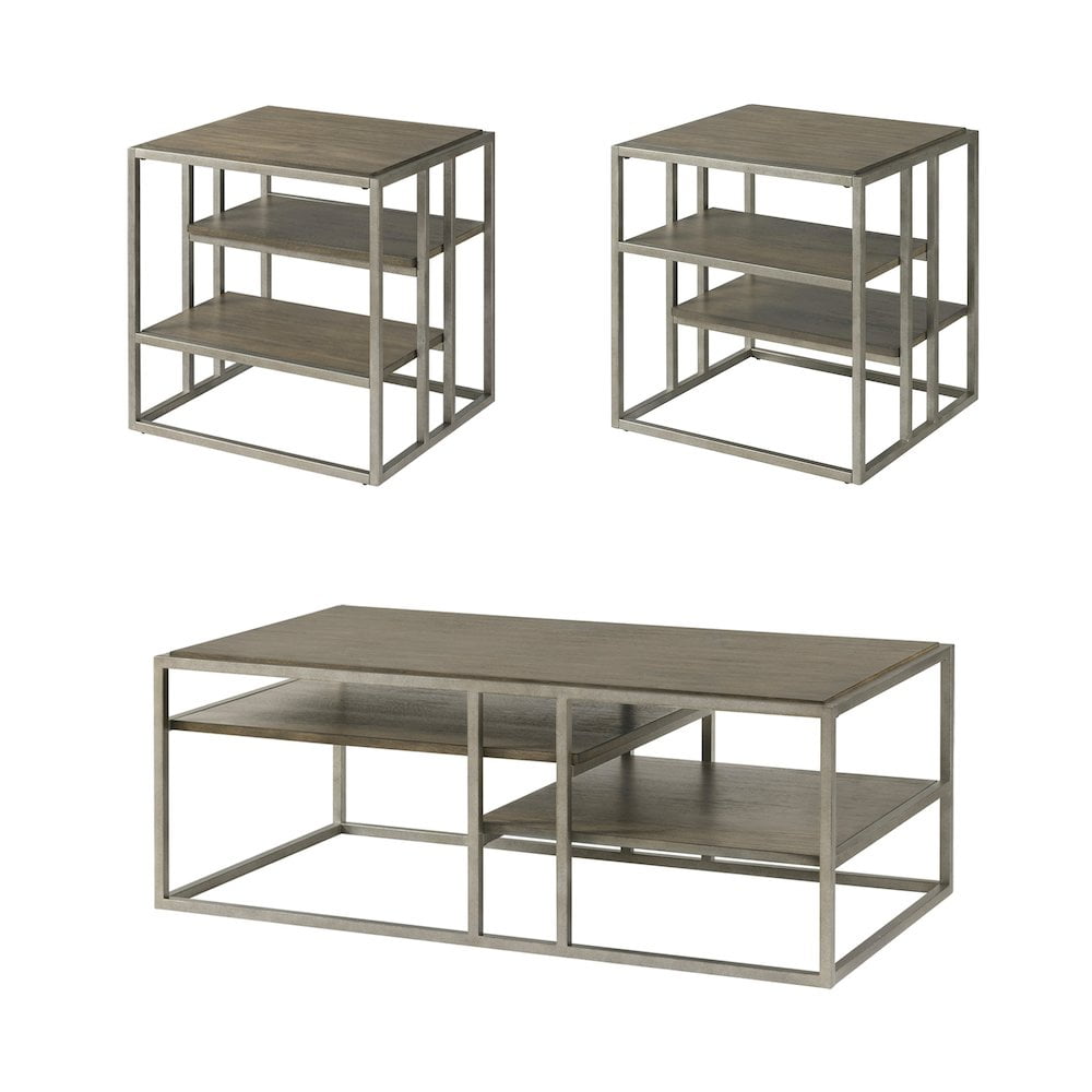 Roundhill Furniture Padena 3-Piece Metal Frame Wood Living Room Coffee ...