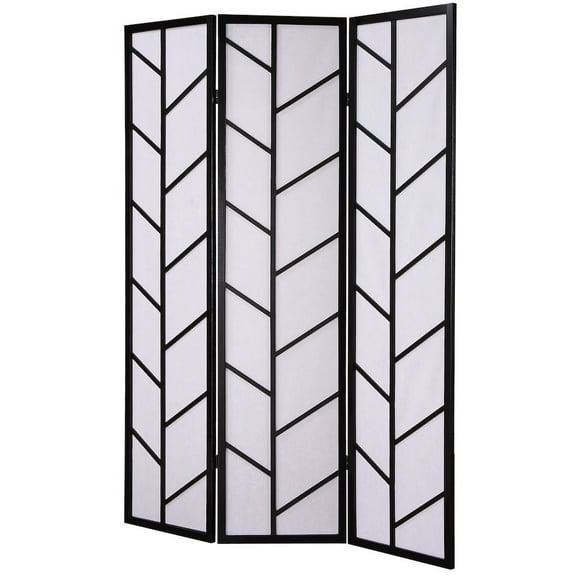 Roundhill Furniture Paper and Wood 3-Panel Climbing Screen Room Divider in Black