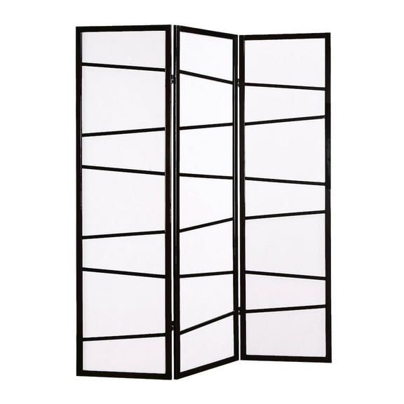 Roundhill Furniture Paper and Wood 3-Panel Screen Room Divider in Black