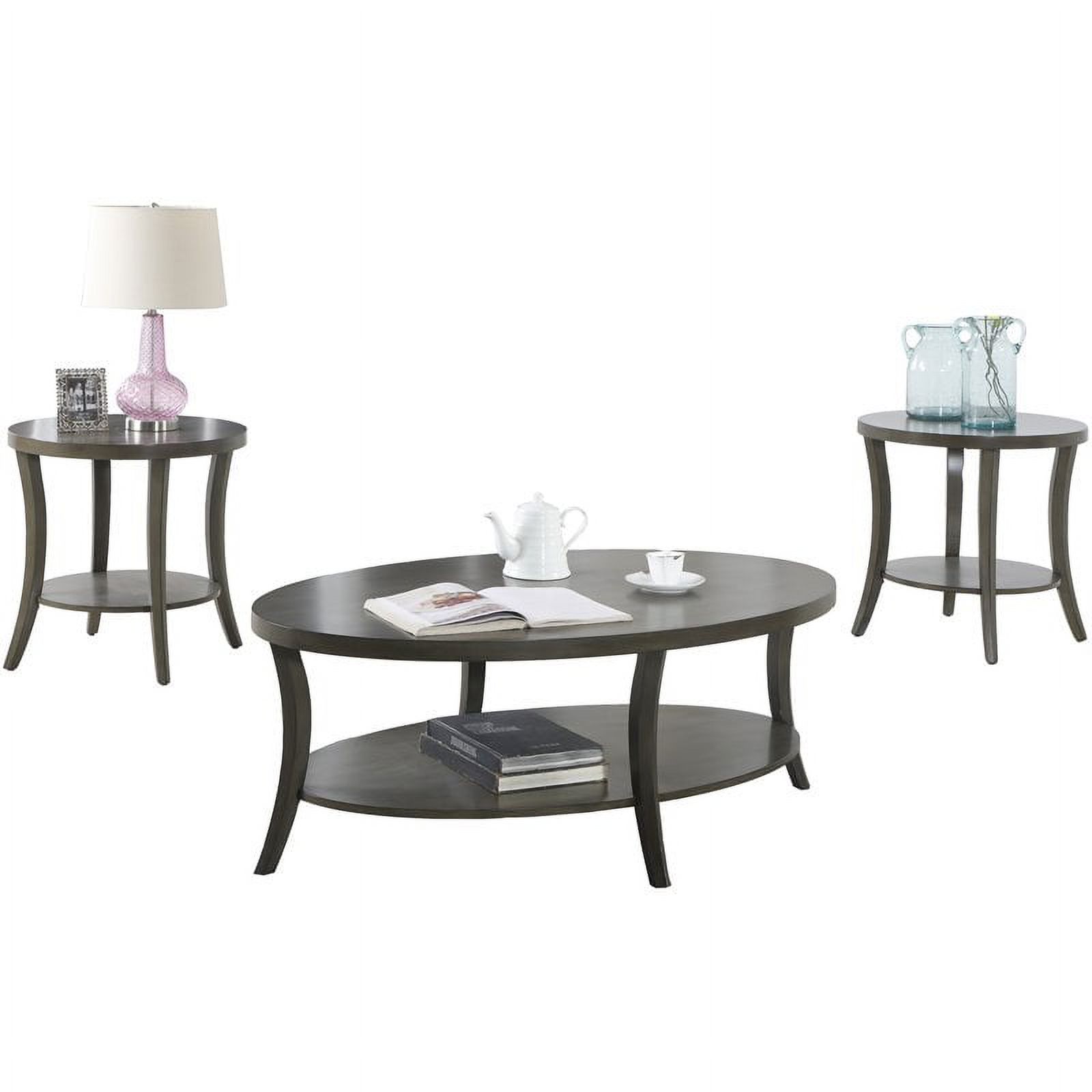 Roundhill Furniture Perth 3Pc Oval Coffee Table and End Table Set in