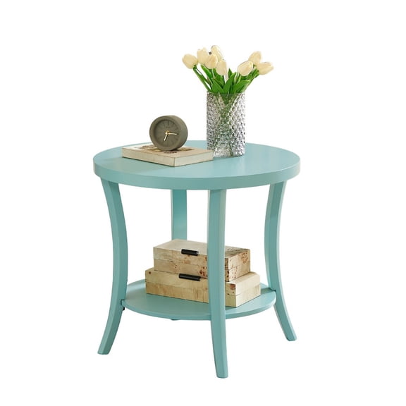 Roundhill Furniture Perth Round End Table with Shelf, Teal