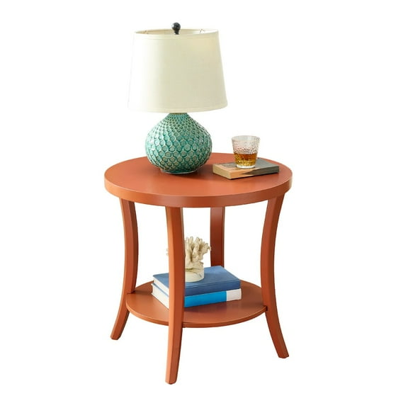 Roundhill Furniture Perth Round End Table with Shelf, Orange