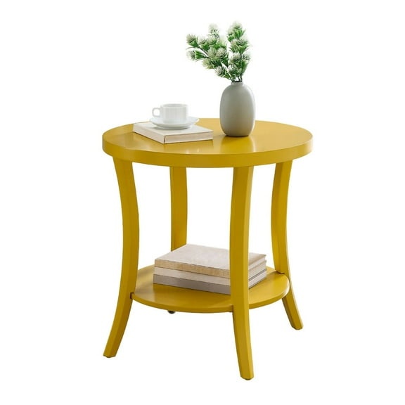 Roundhill Furniture Perth Round End Table with Shelf, Yellow