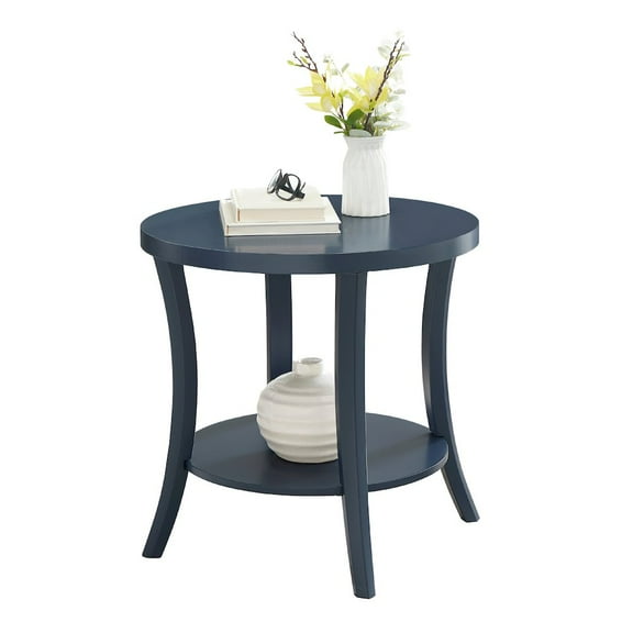 Roundhill Furniture Perth Round End Table with Shelf, Navy Blue