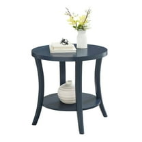 Roundhill Furniture Perth Round End Table with Shelf, Navy Blue
