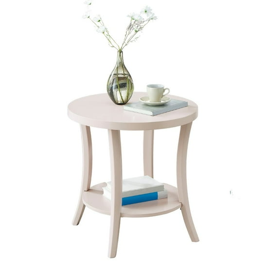 Roundhill Furniture Perth Round End Table with Shelf, Pink