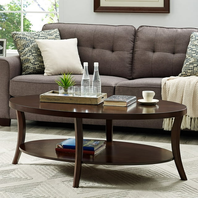 Roundhill Furniture Perth Contemporary Wood Oval Coffee Table in