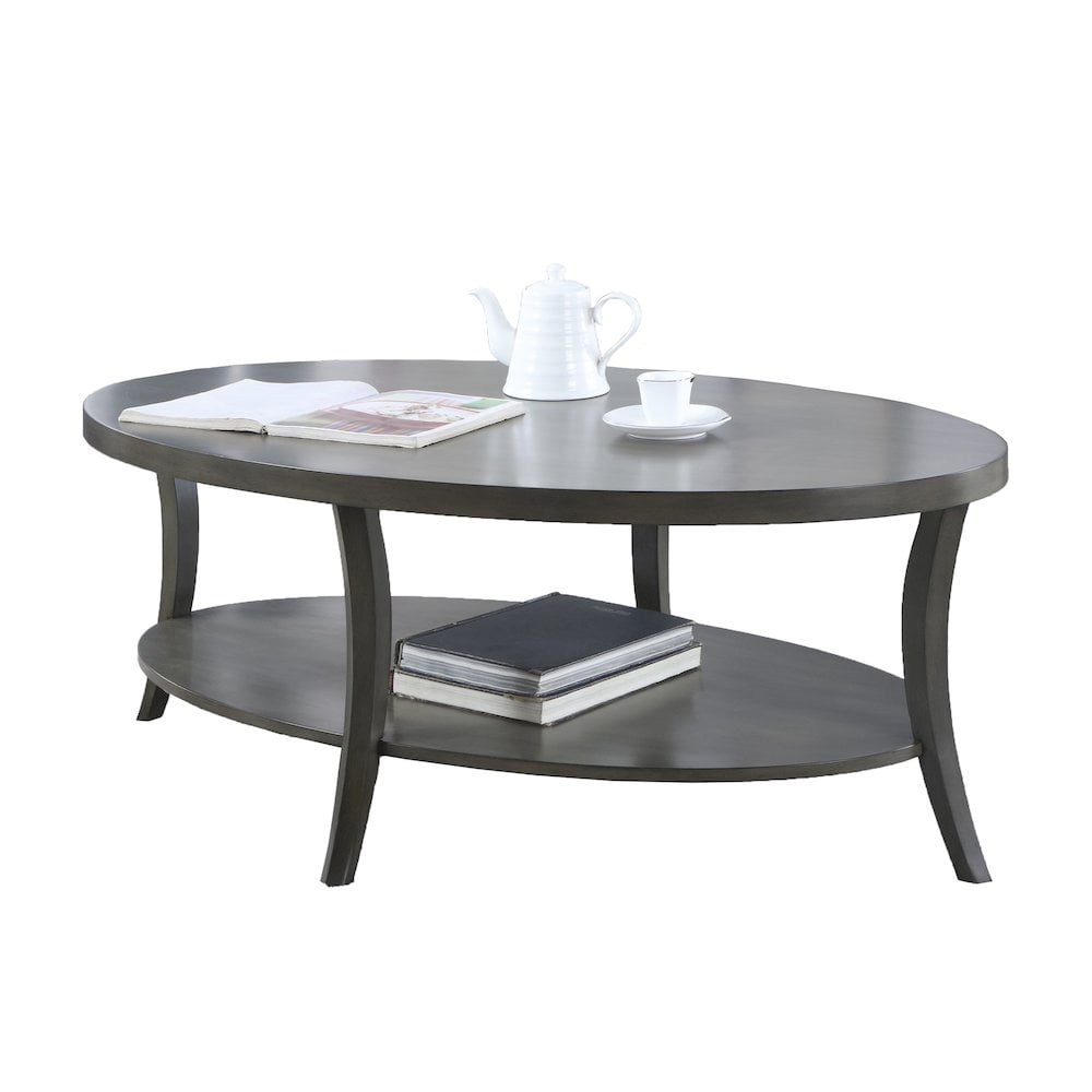 Gray and Wood Oval Coffee Table, 48"