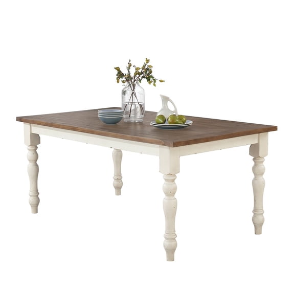 Prato Antique White and Distressed Oak Two-tone Finish Wood Dining Table
