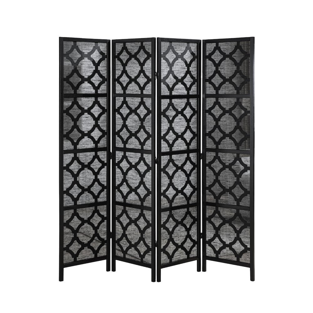 Roundhill Furniture Quarterfoil Diamond Design 4-Panel Room Divider, Black