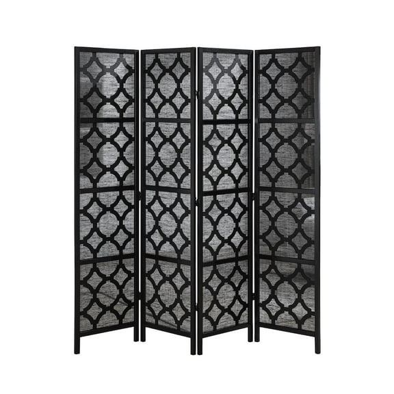 Roundhill Furniture Quarterfoil Diamond Design 4-Panel Room Divider, Black