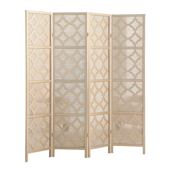 Roundhill Furniture Quarterfoil Infused Diamond Design 4 Panel Room Divider, 70" Tall, Gold