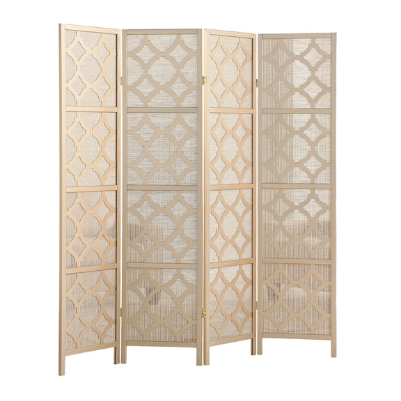 Roundhill Furniture Quarterfoil Infused Diamond Design 4 Panel Room Divider, 70" Tall, Gold