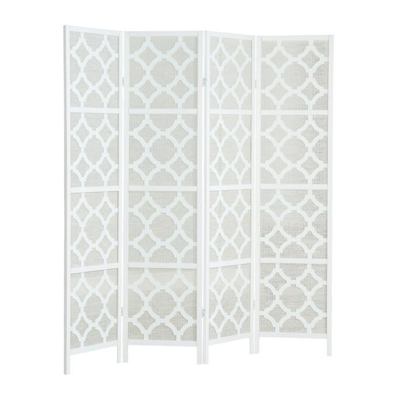 Roundhill Furniture Quarterfoil infused Diamond 4-Panel Room Divider in White