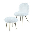 thumbnail image 1 of Roundhill Furniture Ravni Faux Fur Accent Chair Ottoman Set in White/Rose Gold, 1 of 11