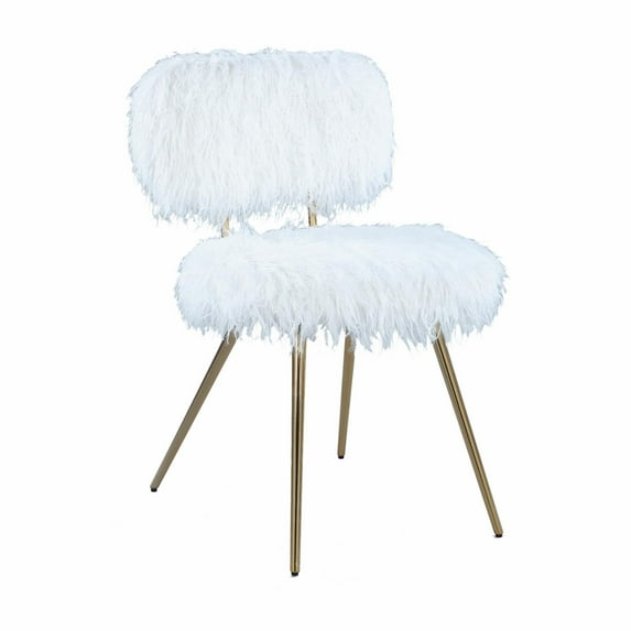 Roundhill Furniture Ravni Faux Fur Upholstered Accent Chair with Gold Legs