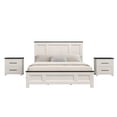 thumbnail image 1 of Roundhill Furniture Realynn 3-PC Wood Bedroom Set, Queen Bed with 2 Nightstands, Off-White Finish, 1 of 15