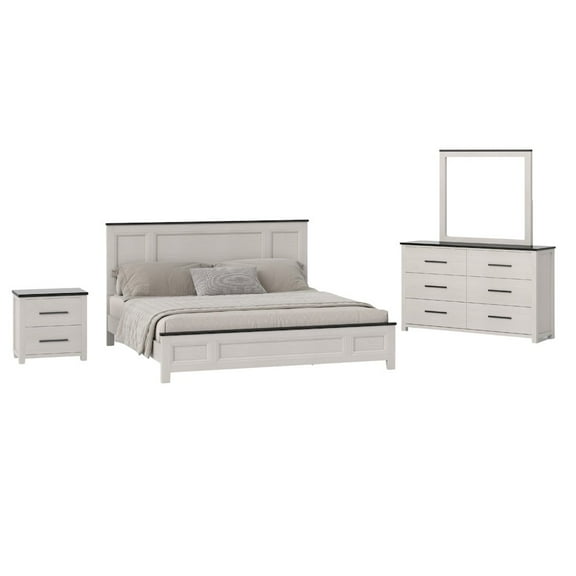 Roundhill Furniture Realynn 4-Pc Bedroom Set, King Panel Bed, Dresser, Mirror, Nightstand