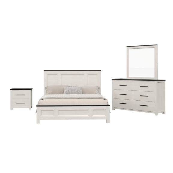 Roundhill Furniture Realynn 4-PC Queen Wood Bedroom Set, Off-White Finish