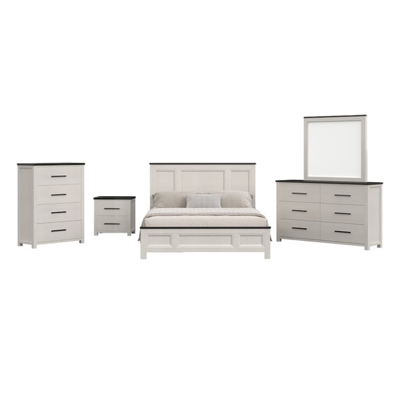 Roundhill Furniture Realynn 5-PC Wood Bedroom Set, Queen Size, Off-White Finish