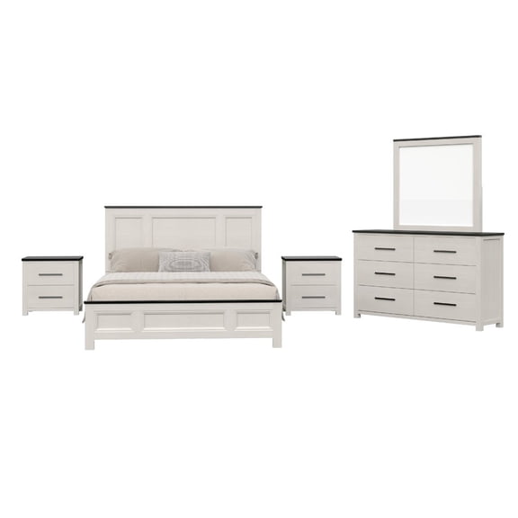 Roundhill Furniture Realynn 5-Piece Queen Wood Bedroom Set, Off-White Finish