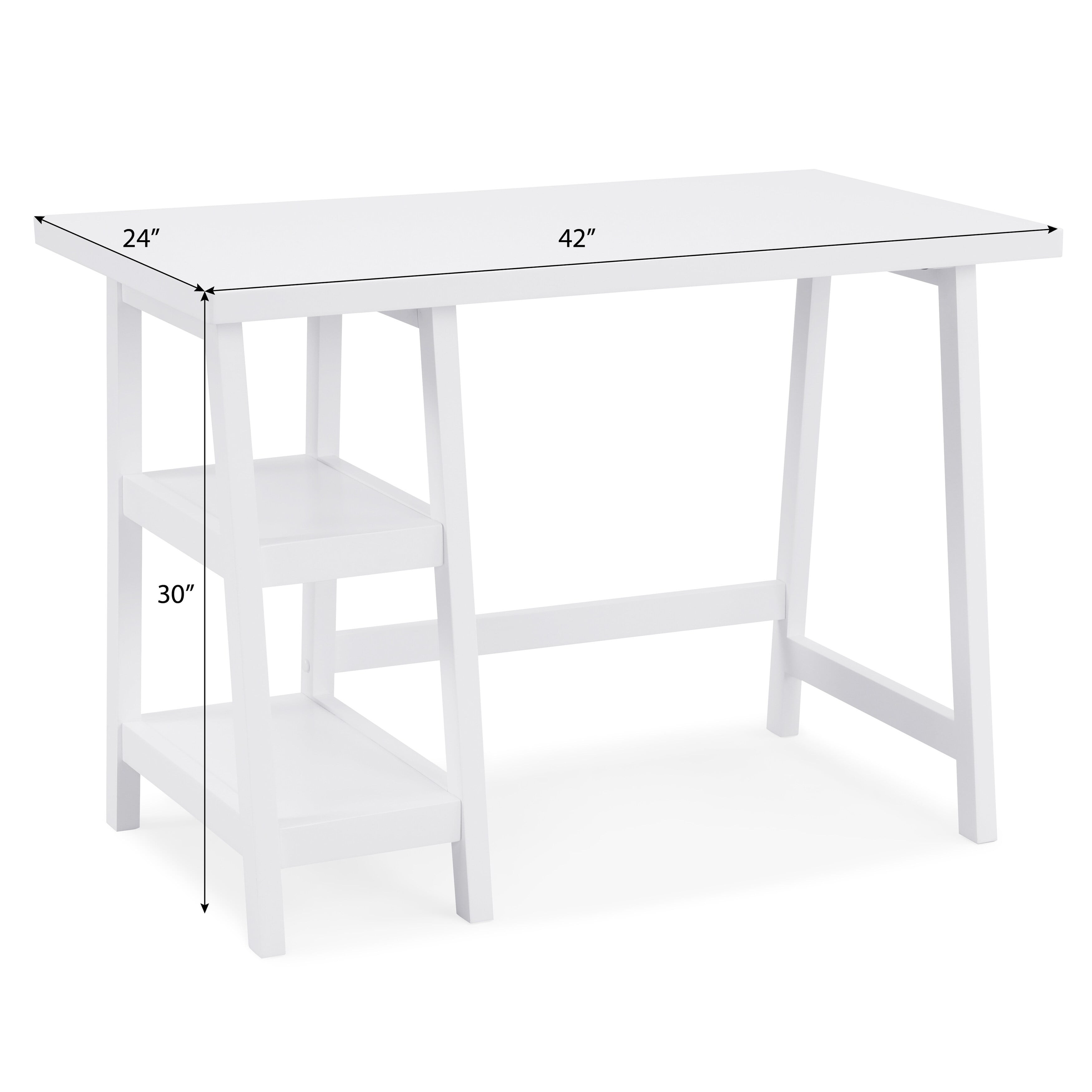White Wood Writing Desk with Storage Shelves