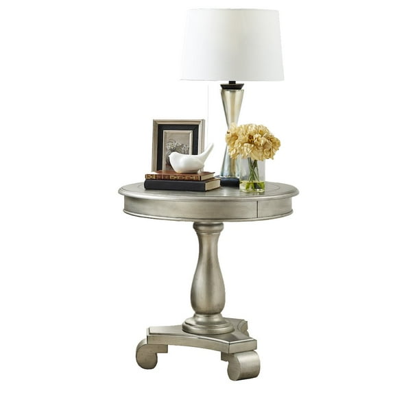 Roundhill Furniture Rene Round Wood Pedestal End Table in Champagne