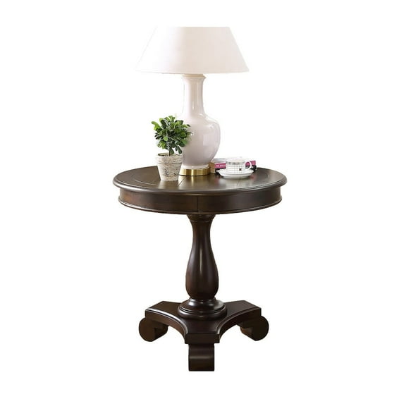 Roundhill Furniture Rene Round Wood Pedestal End Table in Espresso