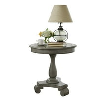 Roundhill Furniture Rene Round Wood Pedestal End Table in Gray