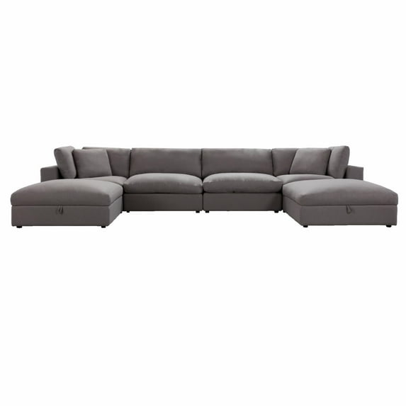 Roundhill Furniture Rivas Contemporary 5-Piece Sectional Sofa with Two Ottoman - Graphite