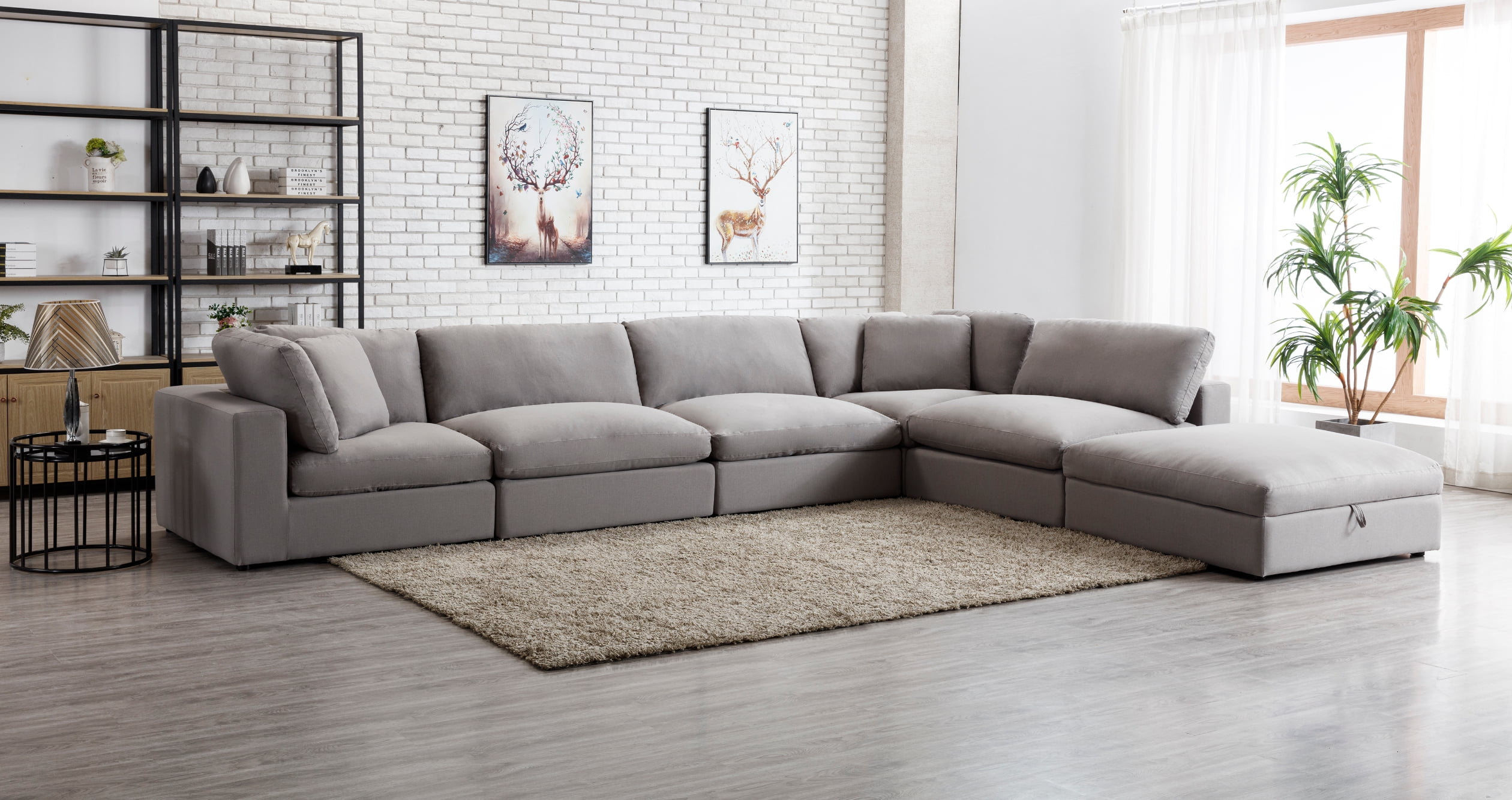 Roundhill Furniture Rivas Contemporary 6 Piece Modular Sectional Sofa with Ottoman Graphite Gray Walmart