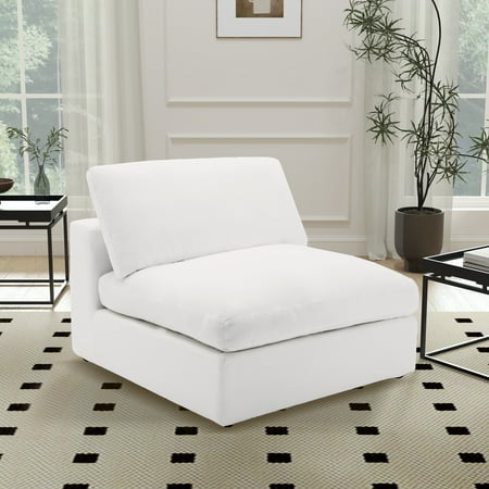 Roundhill Furniture Rivas Contemporary Feather Fill Oversized Armless Chair, White