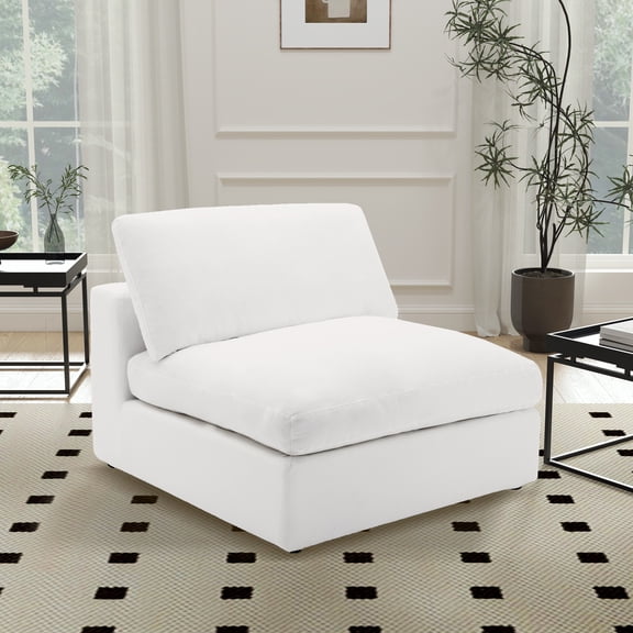 Roundhill Furniture Rivas Contemporary Feather Fill Oversized Armless Chair, White