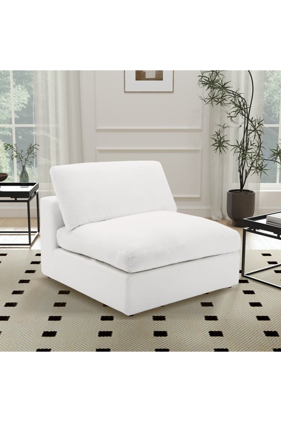 Rivas Contemporary Feather Fill Oversized Armless Chair, White