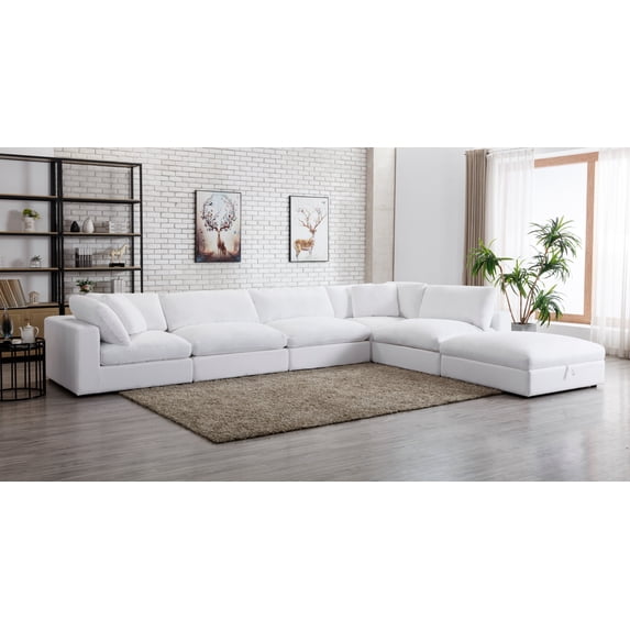 Roundhill Furniture Rivas Contemporary Sectional Sofa, White Polyester Blend