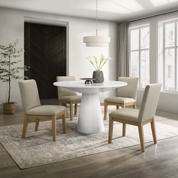 Roundhill Furniture Rocco 5-Pc 48'' Pedestal Dining Set, Round Pedestal Table with 4 Chairs