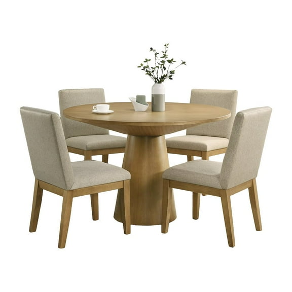 Roundhill Furniture Rocco Contemporary Dining Set, Round Pedestal Table with 4 Chairs