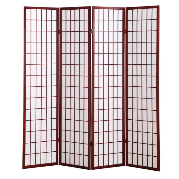 Roundhill Furniture Roland 4 Panel Oriental Shoji Screen/Room Divider in Cherry