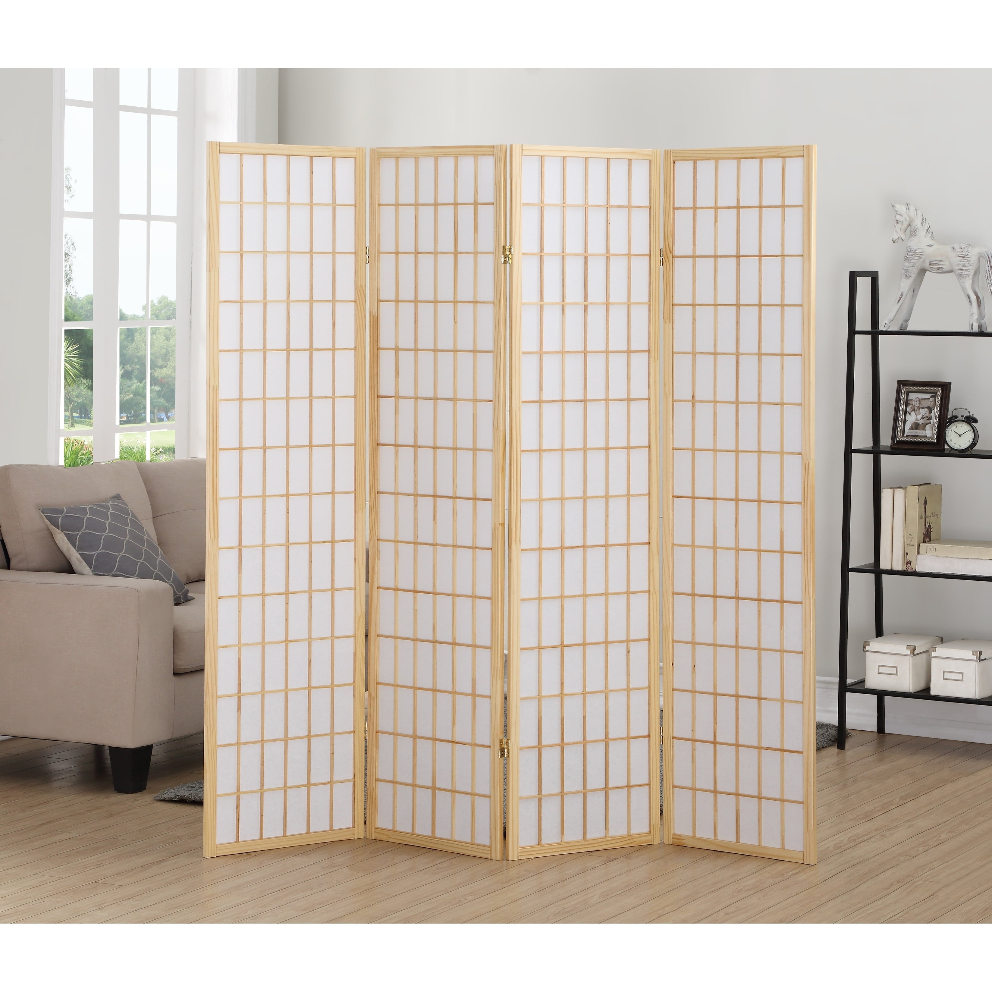 Roundhill Furniture Folding Japanese Office/Home Privacy Screen, 4 ...