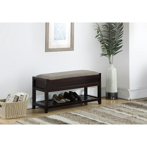 Roundhill Furniture Rouen Espresso Seating Bench with Shoe Storage