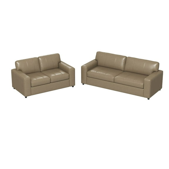 Roundhill Furniture Sakan Leather Upholstered 2-Piece Living Room Set, Sofa and Loveseat, Beige