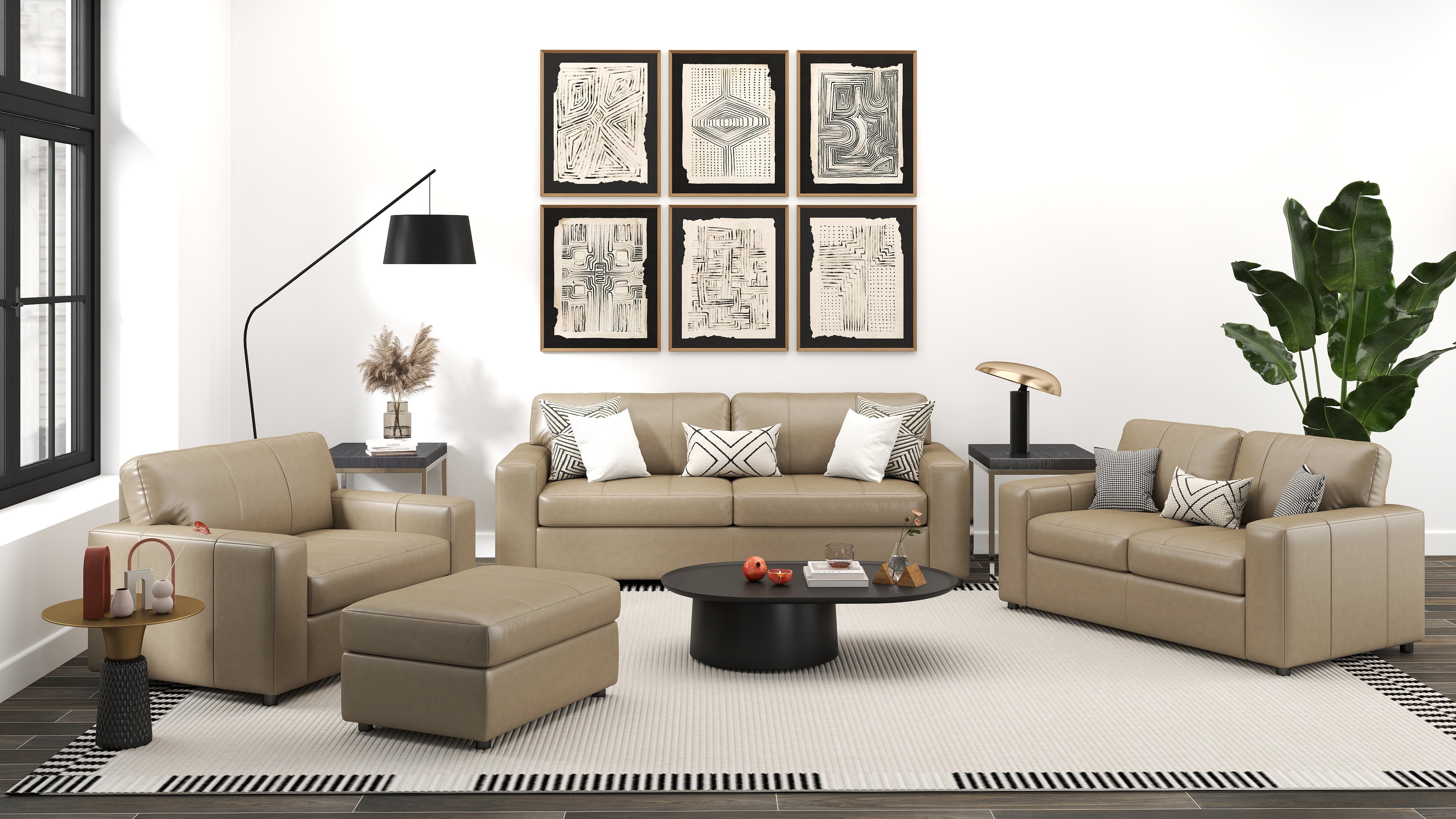 Sakan Beige Leather Upholstered 4-Piece Living Room Set
