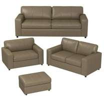 Roundhill Furniture Sakan Leather 4-Pc Living Room Set, Sofa Loveseat, Chair and Ottoman, Beige