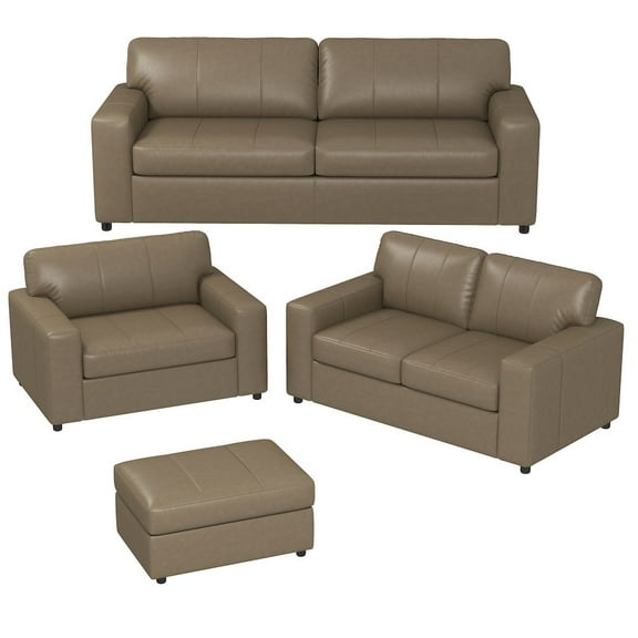 Roundhill Furniture Sakan Leather 4-Pc Living Room Set, Sofa Loveseat, Chair and Ottoman, Beige