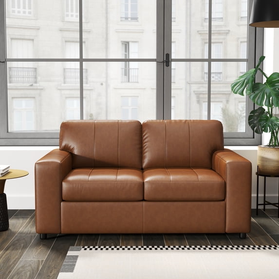 Roundhill Furniture Sakan Leather Upholstered Loveseat, Caramel