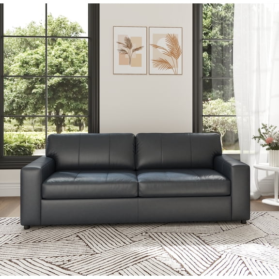 Roundhill Furniture Sakan Leather Upholstered Sofa, Blue